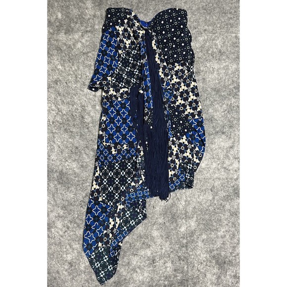 BCBG MaxAzria Corset Top Womens 2 Blue BOHO Asymmetric Ribs Fringe Bustier Tiers - Picture 1 of 17